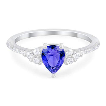 Teardrop Engagement Ring Simulated Tanzanite CZ 925 Sterling Silver